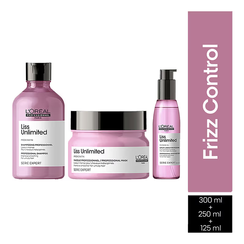 L’Oreal Professionnel Liss Unlimited Shampoo 300ml, Hair Mask 250gm and Hair Serum 125ml, Serie Expert