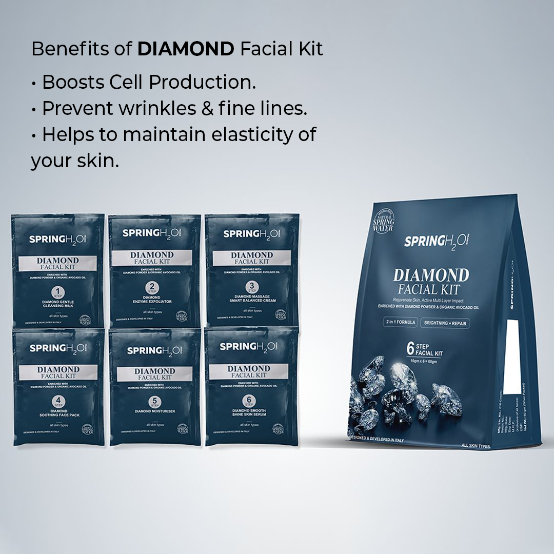 SPRING H2O Diamond Facial Kit 60 gm 2 in 1 Formula Brightning+Repair 6 Step