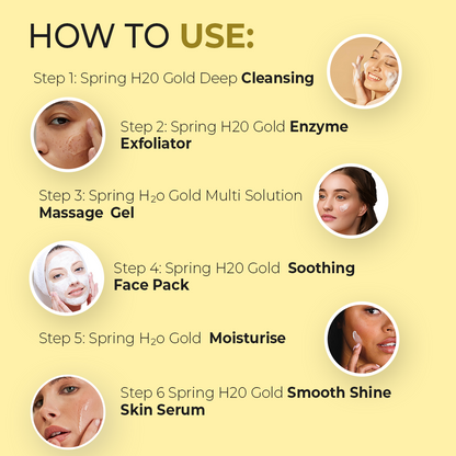 SPRING H2O Gold Facial Kit 60 gm 2 in 1 Formula Brightning+Repair 6 Step