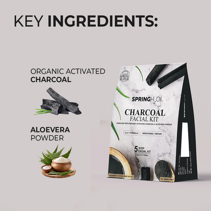 SPRING H2O Charcoal Facial Kit 50 gm 2 in 1 Formula Brightning+Repair 5 Step