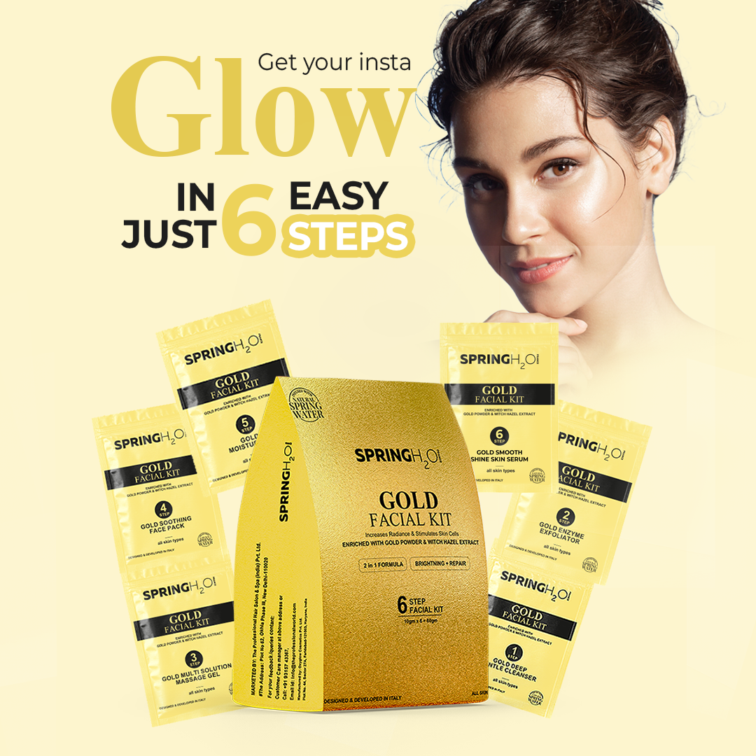 SPRING H2O Gold Facial Kit 60 gm 2 in 1 Formula Brightning+Repair 6 Step