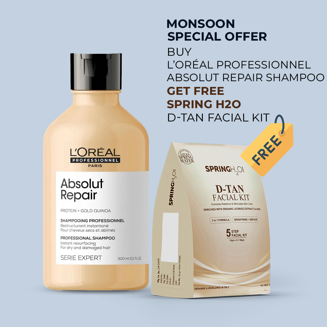 L'Oreal Professionnel Serie Expert Absolut Repair Shampoo-300ml + Free SPRING H2O D-TAN Facial Kit (worth Rs275)