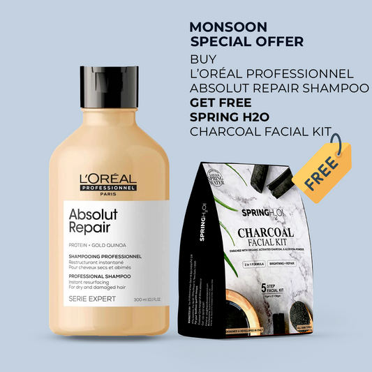 L'Oreal Professionnel Serie Expert Absolut Repair Shampoo-300ml + Free SPRING H2O Charcoal Facial Kit (worth Rs275)