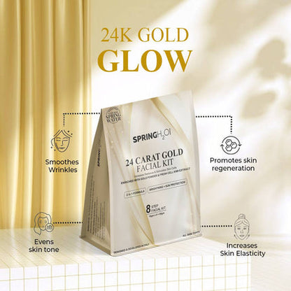 SPRING H2O 24 Carat Gold Facial Kit ,2 in 1 Formula Brightening + Sun Protection 8 Step