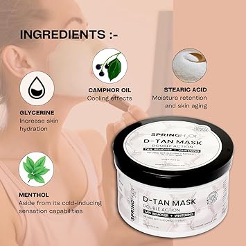 SPRING H2O D-Tan Face Mask with Spring water, Liquorice extract for Tan Removal Instant Skin Brightening | All Skin Types | 500g