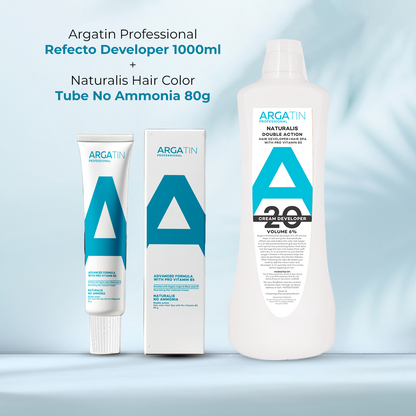 ARGATIN Professional Hair Color Developer (1000ml) + Hair Color Tube (Ammonia Free) |Black