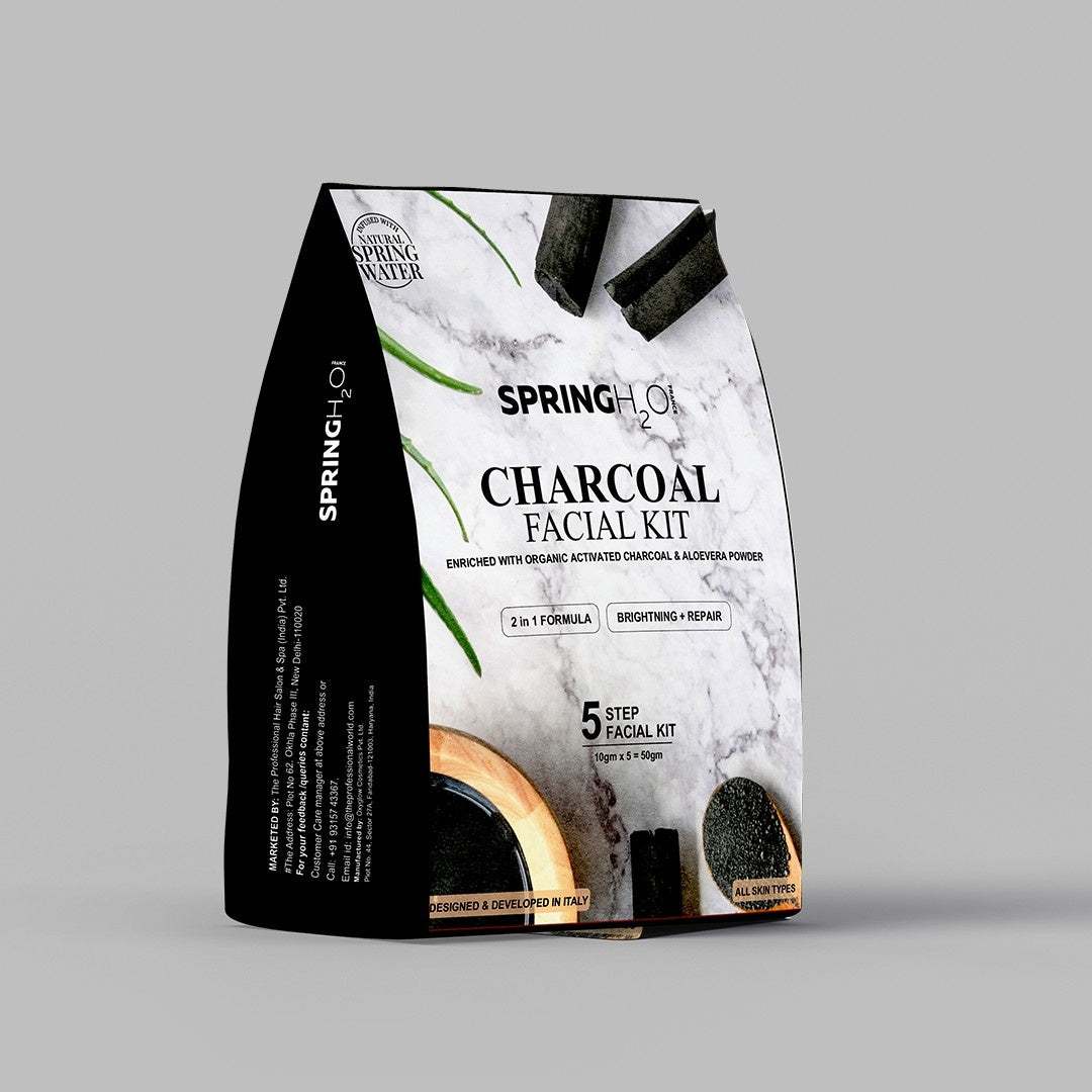 SPRING H2O Charcoal Facial Kit 50 gm 2 in 1 Formula Brightning+Repair 5 Step