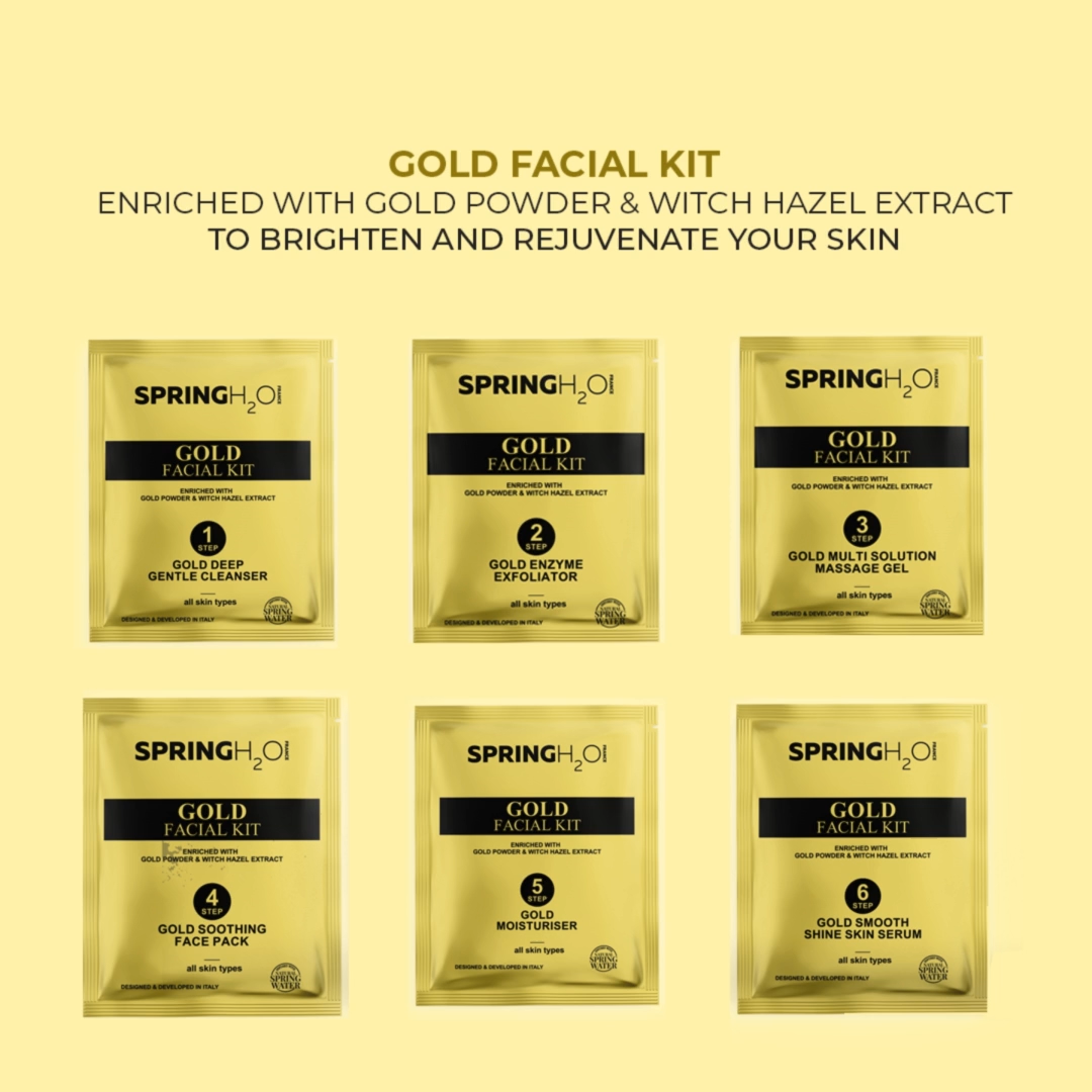 SPRING H2O Gold Facial Kit 60 gm 2 in 1 Formula Brightning+Repair 6 Step