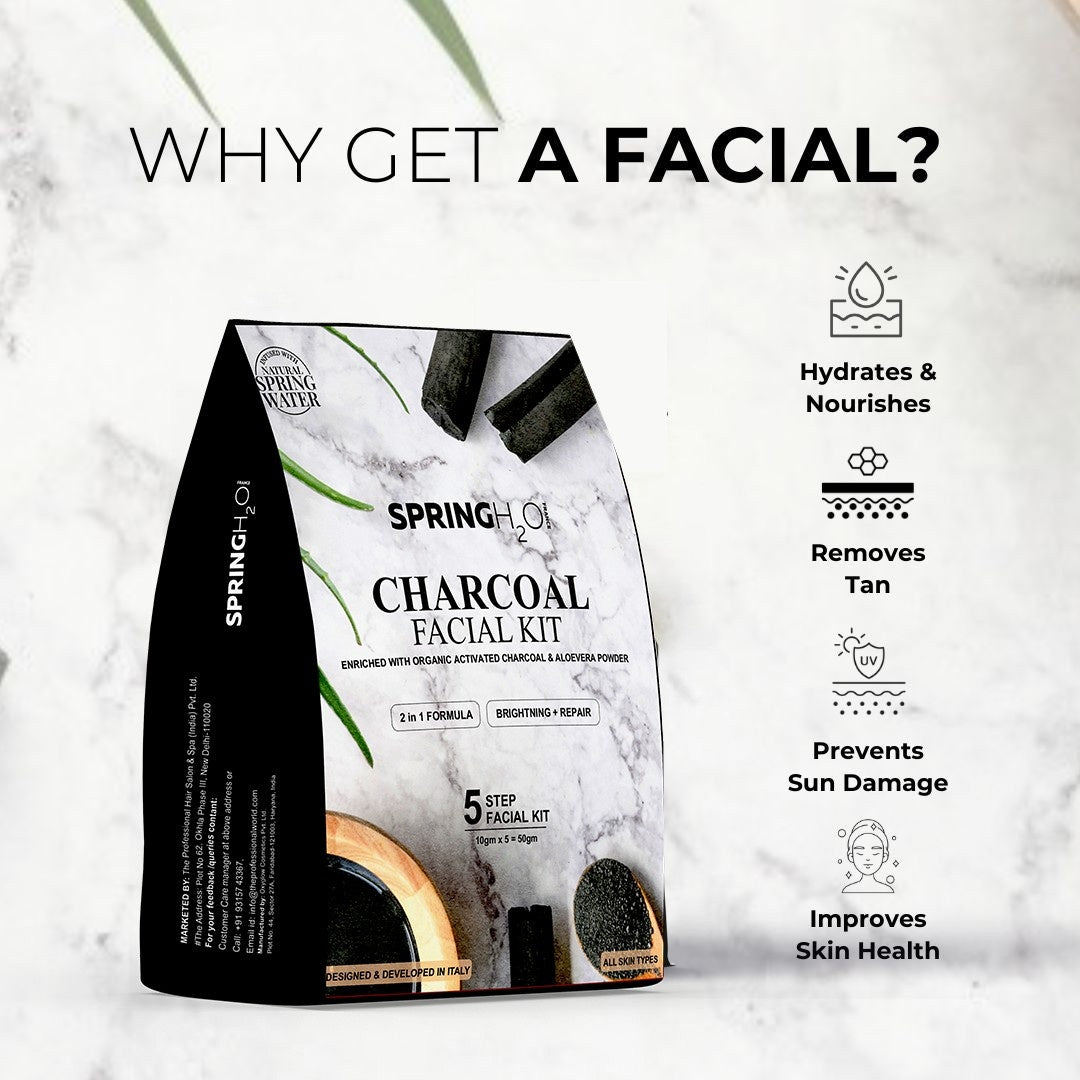 SPRING H2O Charcoal Facial Kit 50 gm 2 in 1 Formula Brightning+Repair 5 Step