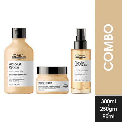 L’Oreal Professionnel Absolut Repair Shampoo 300ml, Hair Mask 250 gm & Hair Serum 90ml, Serie Expert