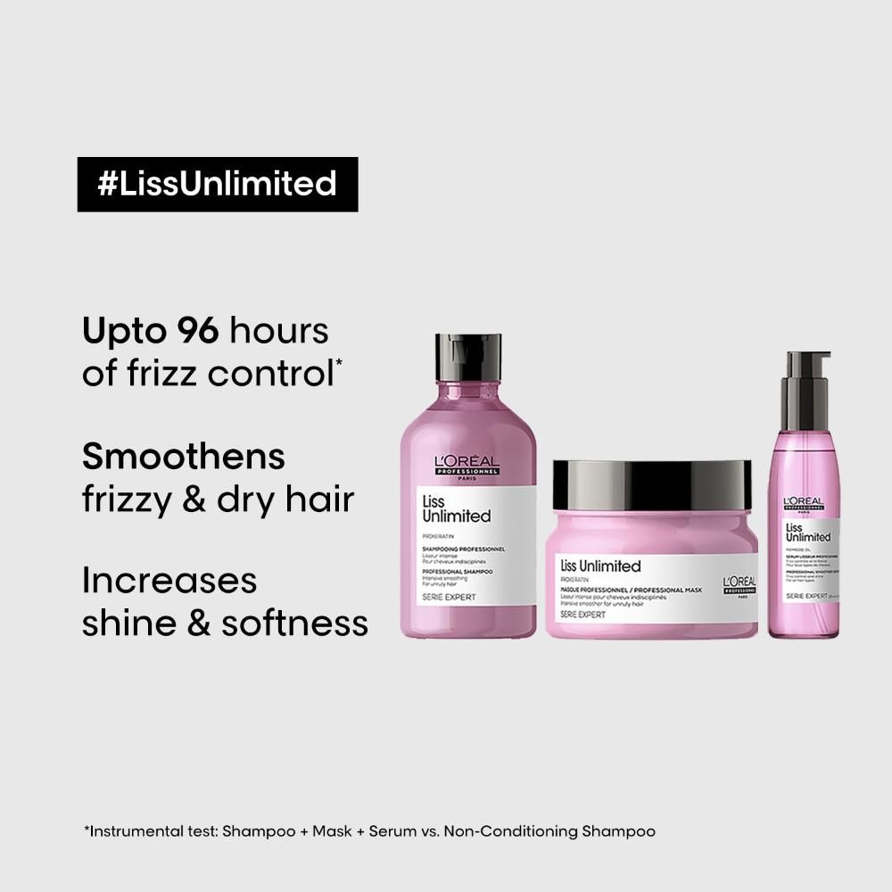 L’Oreal Professionnel Liss Unlimited Shampoo 300ml, Hair Mask 250gm and Hair Serum 125ml, Serie Expert