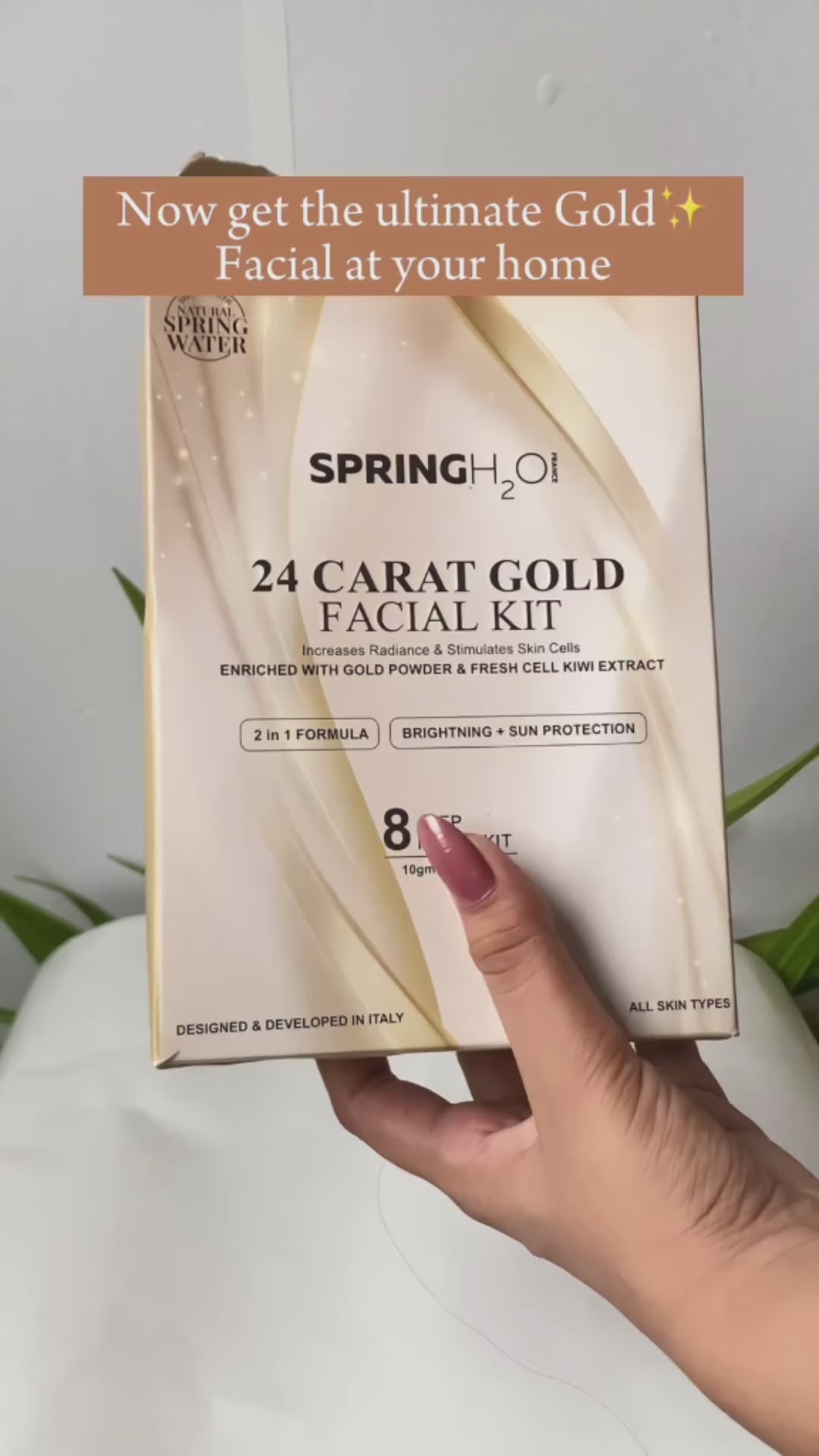 SPRING H2O 24 Carat Gold Facial Kit ,2 in 1 Formula Brightening + Sun Protection 8 Step